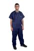 Disposable Scrubs Top and Bottom XX-Large. 55 GSM Polypropylene Shirts and Pants. 5 Sets of Medical Scrub Top and Pants; Dark Blue Pants with Tie; Poc