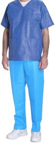 Disposable Blue Pants. Pack of 10 Polypropylene 35 GSM Adult Scrub Pants XX-Large. 10 Pairs of Non-Sterile Trousers with Waist Ties. Unisex PPE Clothi