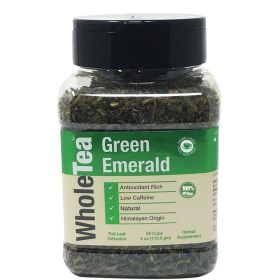 WHOLETEA Natural Green Emerald, 4 oz(113.5 gm) Full Leaf Gourmet Jar - Makes 55 Cups - Low Caffeine - Antioxidant Rich