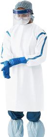 Disposable Isolation Gowns. Pack of 5 White SMS 35 gsm Frocks. Medium Body Protective Lab Coats with Long Sleeves; Elastic Wrists; Neck & Waist Ties a