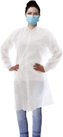 Lab Coat Disposable. Pack of 10 White Surgical Gowns Medium. 60 gm/m2 SMS Disposable Gowns with Filtration. Non-Sterile Medical Gowns with snap front;