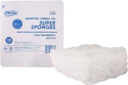 Dukal Super Sponges; Medium. Pack of 10 Fluff-Dried; 100% Cotton Sponges for Wound Prepping and Cleansing. Sterile Multi-Layer Dressings. Soft and Abs