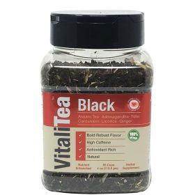 VITALITEA Natural Black, 4 oz(113.5 gm) Full Leaf Gourmet Jar - Makes 55 Cups - High Caffeine - Strong and Robust