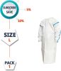 Disposable Isolation Gown. White Polypropylene 50 gsm Frock with Waterproof Microporous Film. Large Laminated Body Protective Lab Coat with Elastic Wr