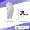 AMZ Disposable Gowns Small. Pack of 10 Adult Surgical Gowns. 35 gsm Polypropylene Lab Coat Disposable Collar Gowns with Long Sleeves and Elastic Wrist