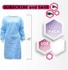 Disposable Gowns 45". Pack of 5 Blue Isolation Gowns X-Large. 45 gsm Polypropylene Disposable Scrubs with Long Sleeves; Neck and Waist Ties. Medical D