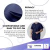 Disposable Scrubs Top and Bottom XX-Large. 55 GSM Polypropylene Shirts and Pants. 5 Sets of Medical Scrub Top and Pants; Dark Blue Pants with Tie; Poc