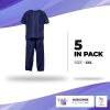 Disposable Scrubs Top and Bottom XX-Large. 55 GSM Polypropylene Shirts and Pants. 5 Sets of Medical Scrub Top and Pants; Dark Blue Pants with Tie; Poc