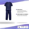 Disposable Scrubs Top and Bottom XX-Large. 55 GSM Polypropylene Shirts and Pants. 5 Sets of Medical Scrub Top and Pants; Dark Blue Pants with Tie; Poc