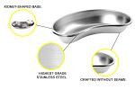 Dukal Stainless Steel Kidney Tray 10"; Kidney Shaped Curved Dish Basin 26 Oz. Reusable Metal Kidney Dish. Ideal for Surgical/Medical/Vet/Tattooist/Bea